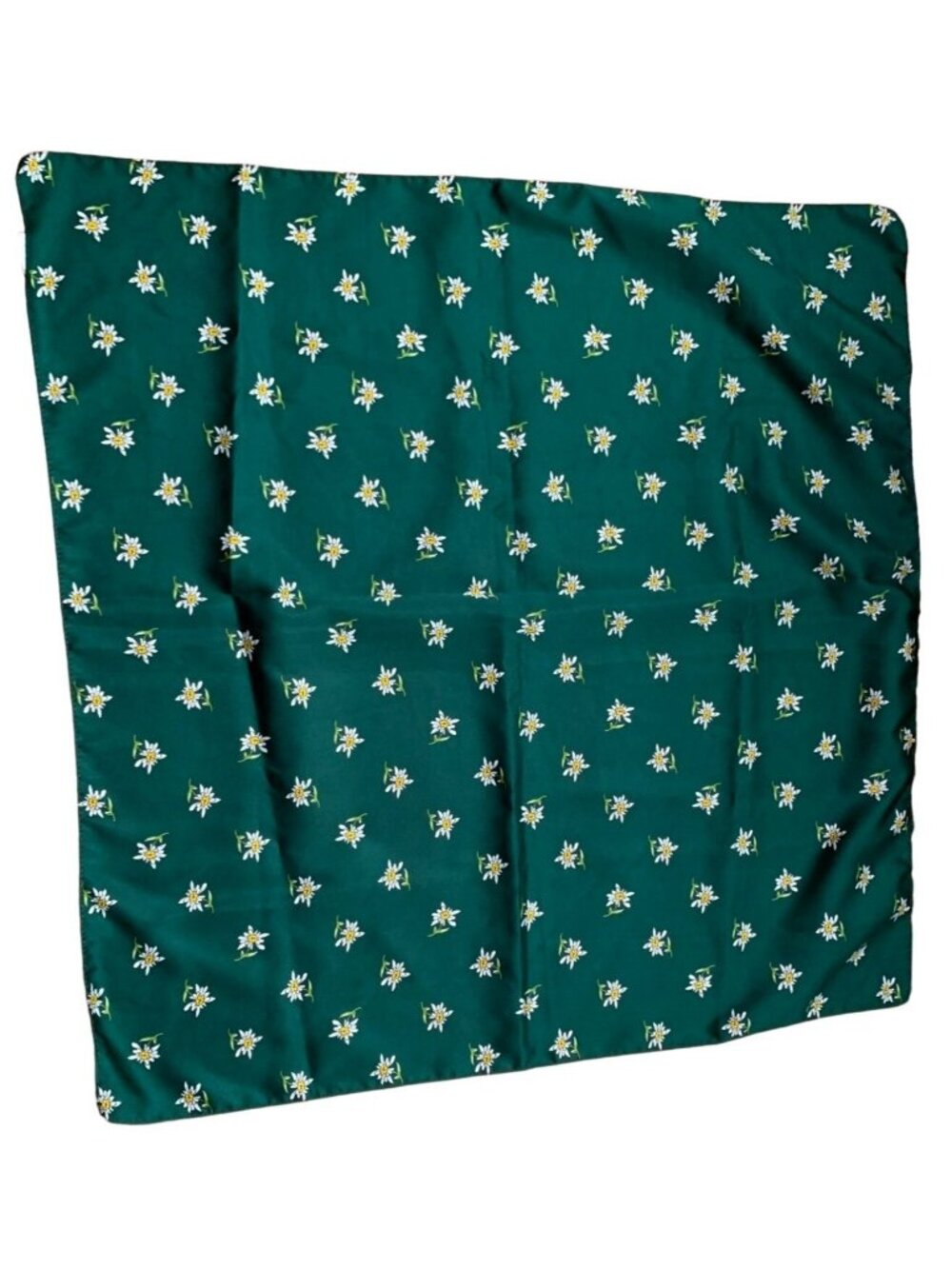 Womens Floral Green Scarf with White Flowers & Yellow Centers Vintage 23 x 24"